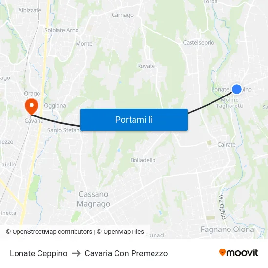 Lonate Ceppino to Cavaria Con Premezzo map