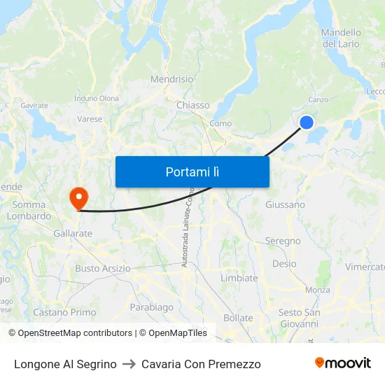 Longone Al Segrino to Cavaria Con Premezzo map