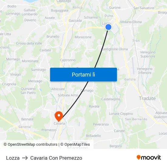 Lozza to Cavaria Con Premezzo map