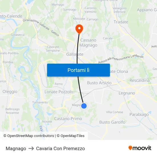 Magnago to Cavaria Con Premezzo map