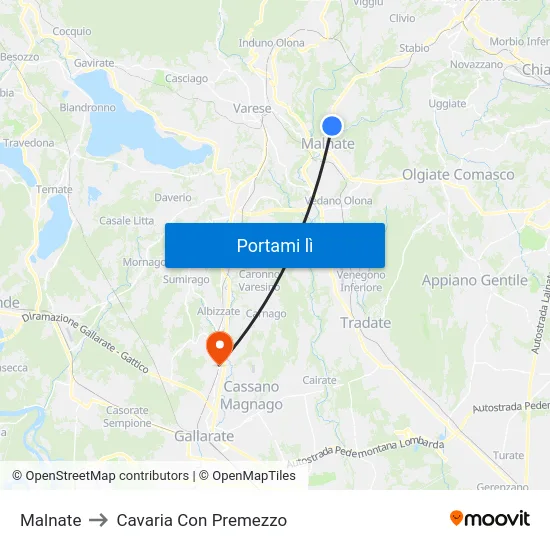 Malnate to Cavaria Con Premezzo map