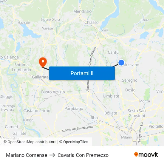 Mariano Comense to Cavaria Con Premezzo map