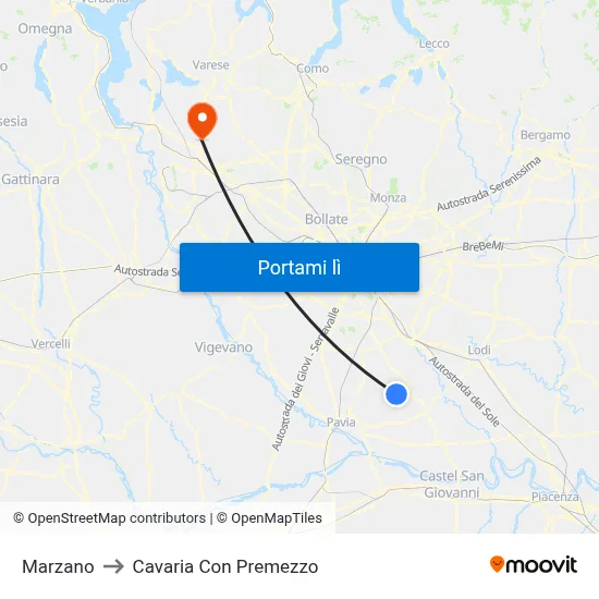 Marzano to Cavaria Con Premezzo map