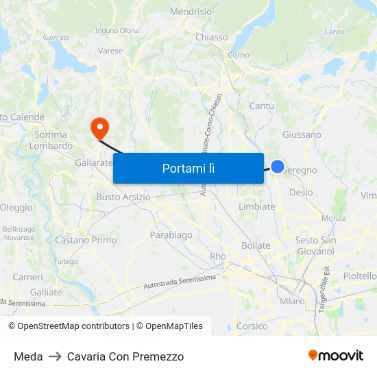 Meda to Cavaria Con Premezzo map