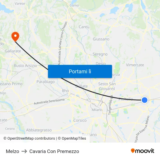 Melzo to Cavaria Con Premezzo map