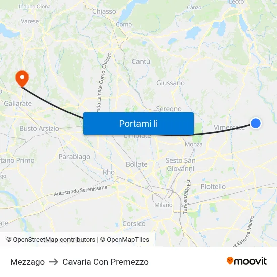 Mezzago to Cavaria Con Premezzo map