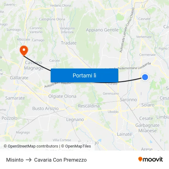 Misinto to Cavaria Con Premezzo map