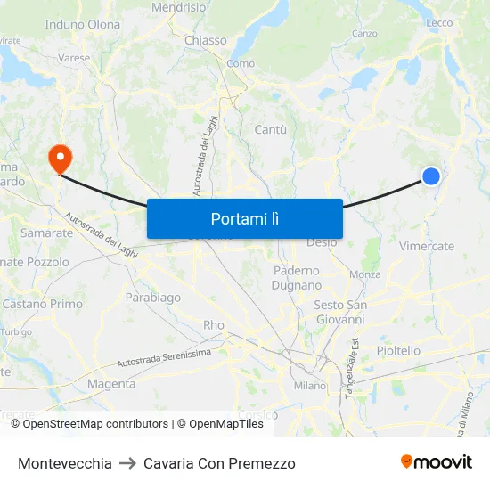 Montevecchia to Cavaria Con Premezzo map