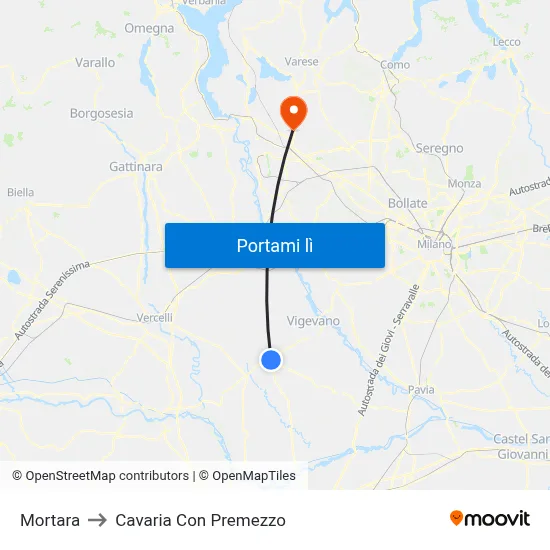 Mortara to Cavaria Con Premezzo map