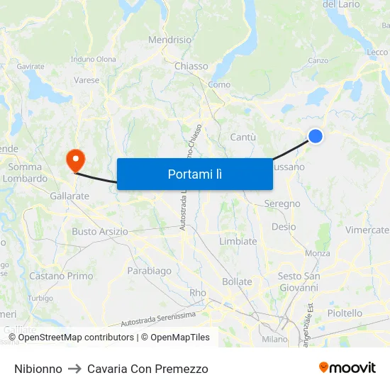 Nibionno to Cavaria Con Premezzo map