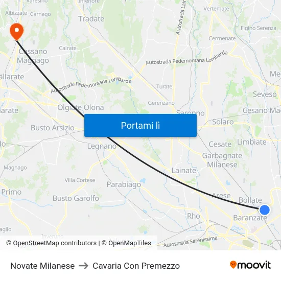 Novate Milanese to Cavaria Con Premezzo map