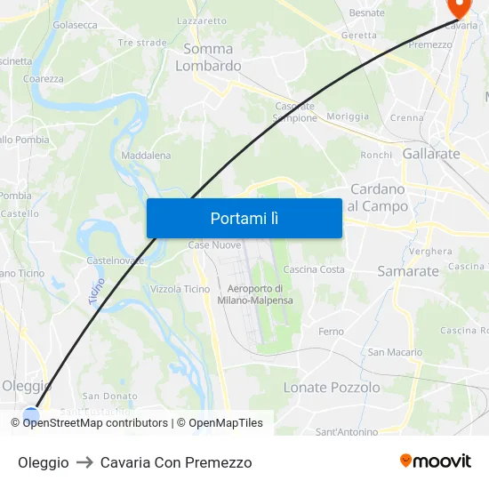 Oleggio to Cavaria Con Premezzo map