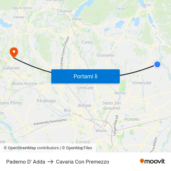 Paderno D' Adda to Cavaria Con Premezzo map