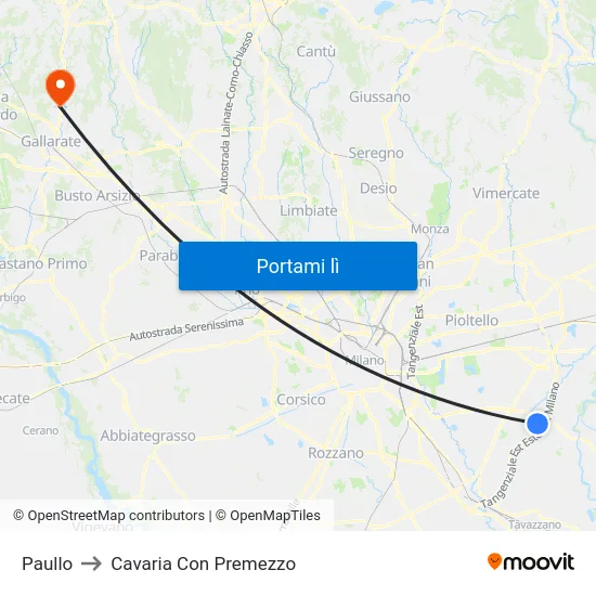 Paullo to Cavaria Con Premezzo map