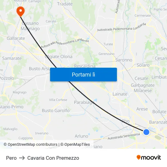 Pero to Cavaria Con Premezzo map