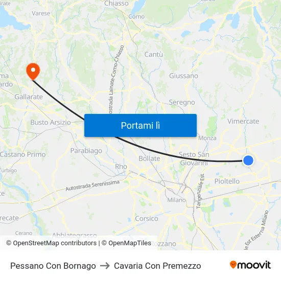 Pessano Con Bornago to Cavaria Con Premezzo map