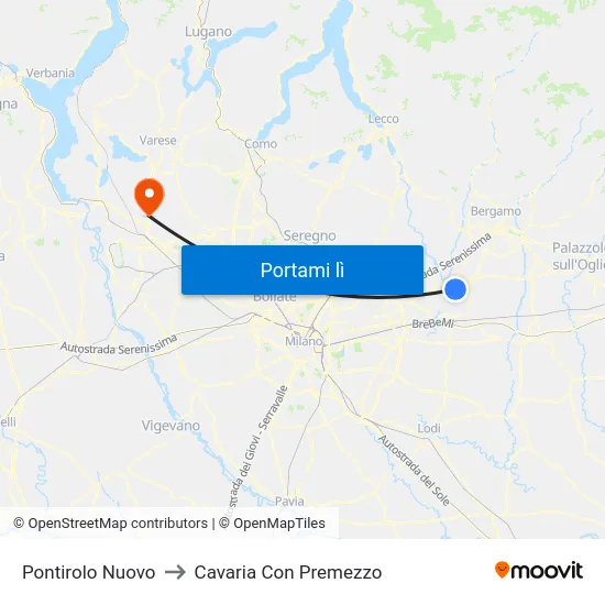 Pontirolo Nuovo to Cavaria Con Premezzo map