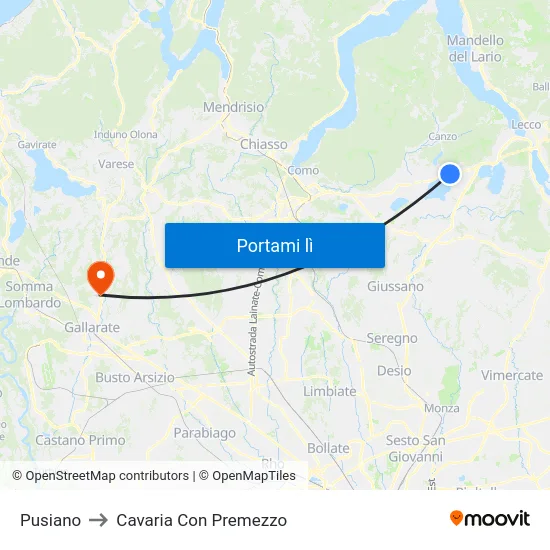 Pusiano to Cavaria Con Premezzo map