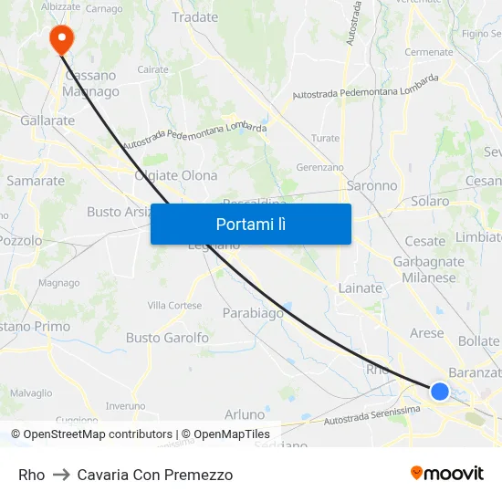 Rho to Cavaria Con Premezzo map