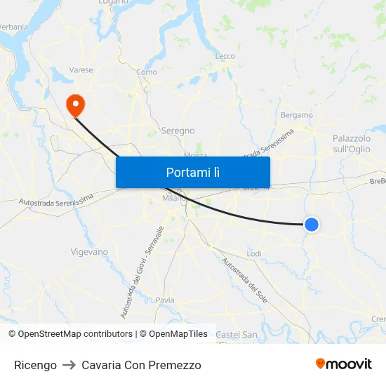 Ricengo to Cavaria Con Premezzo map