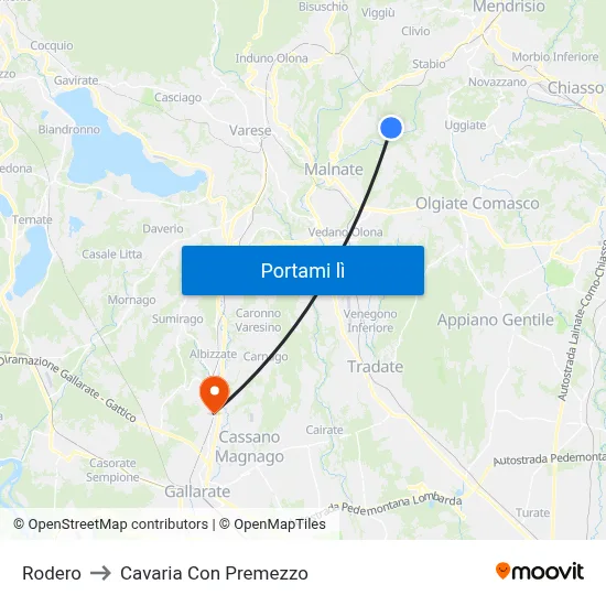Rodero to Cavaria Con Premezzo map