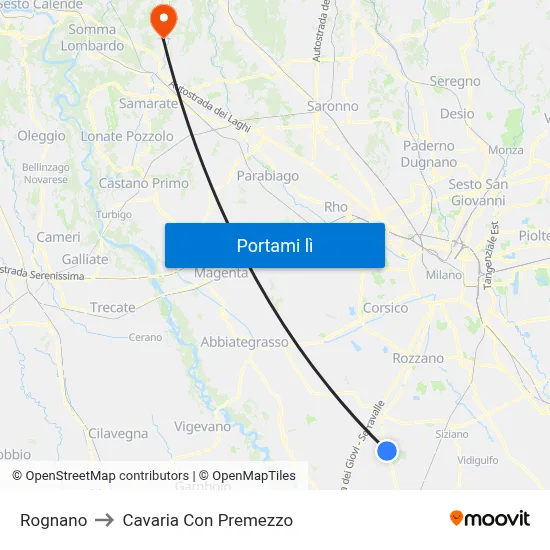 Rognano to Cavaria Con Premezzo map