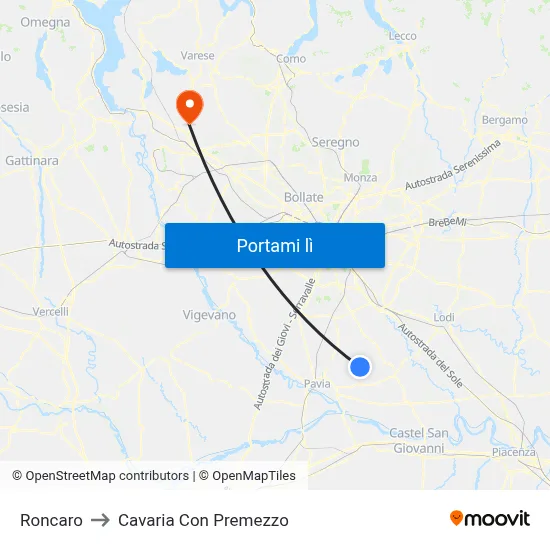 Roncaro to Cavaria Con Premezzo map