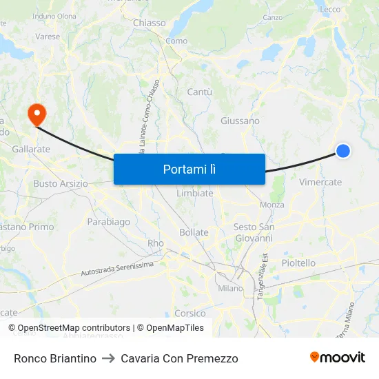 Ronco Briantino to Cavaria Con Premezzo map