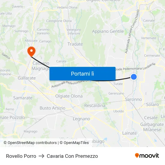 Rovello Porro to Cavaria Con Premezzo map