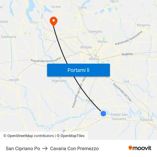 San Cipriano Po to Cavaria Con Premezzo map