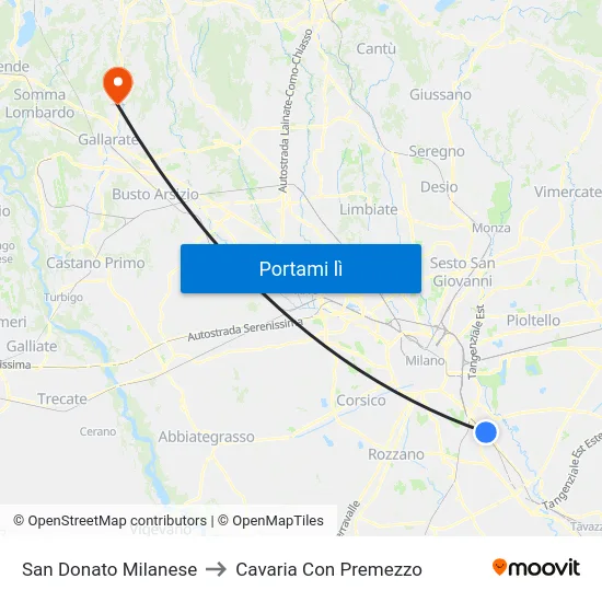 San Donato Milanese to Cavaria Con Premezzo map