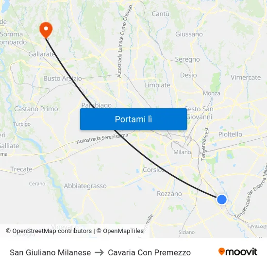 San Giuliano Milanese to Cavaria Con Premezzo map