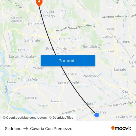 Sedriano to Cavaria Con Premezzo map