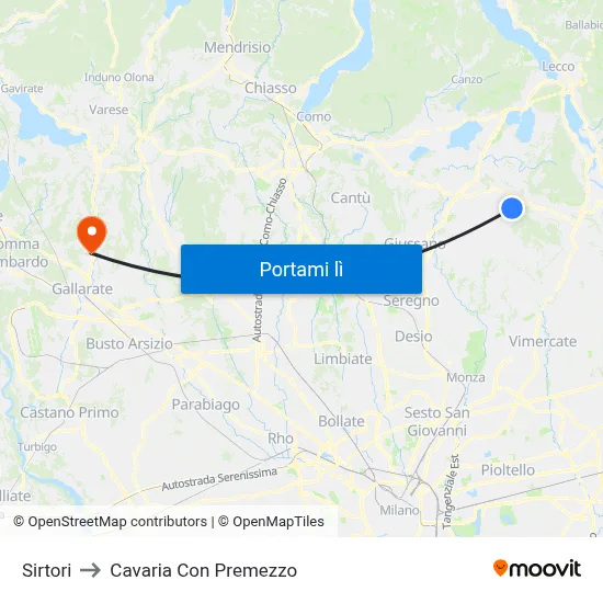 Sirtori to Cavaria Con Premezzo map