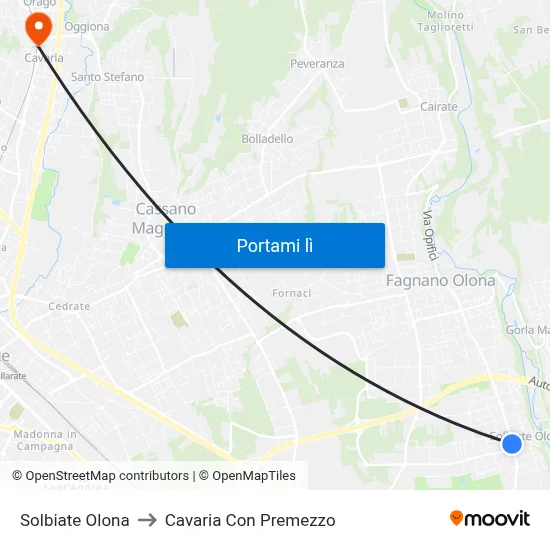 Solbiate Olona to Cavaria Con Premezzo map