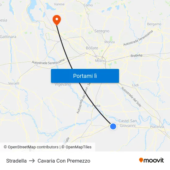 Stradella to Cavaria Con Premezzo map