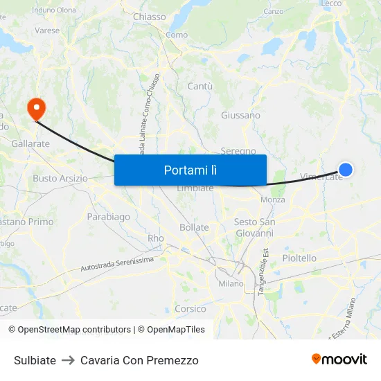 Sulbiate to Cavaria Con Premezzo map