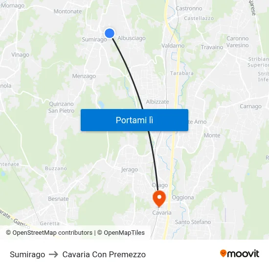 Sumirago to Cavaria Con Premezzo map