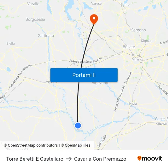 Torre Beretti E Castellaro to Cavaria Con Premezzo map