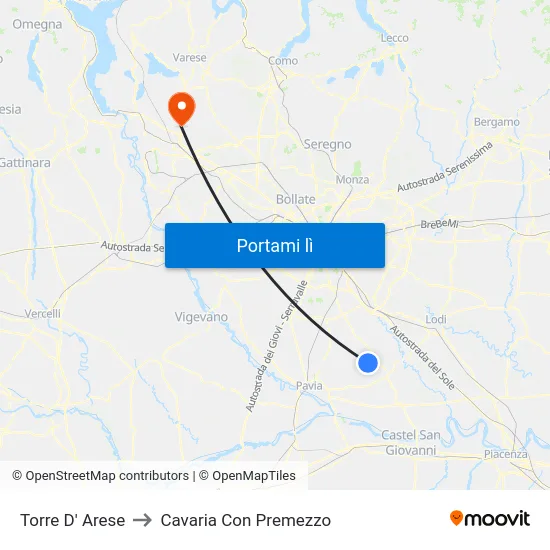 Torre D' Arese to Cavaria Con Premezzo map