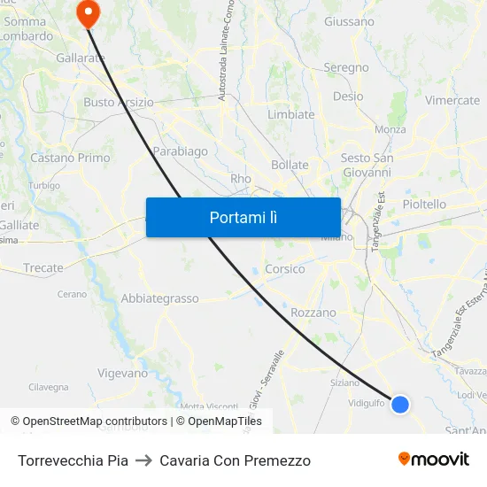 Torrevecchia Pia to Cavaria Con Premezzo map