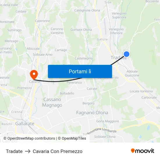 Tradate to Cavaria Con Premezzo map