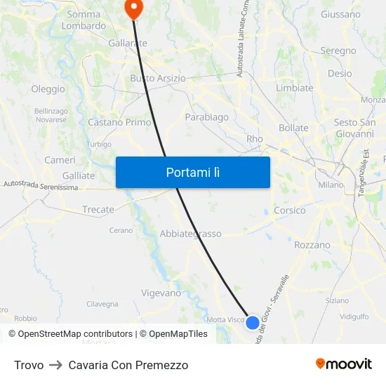 Trovo to Cavaria Con Premezzo map