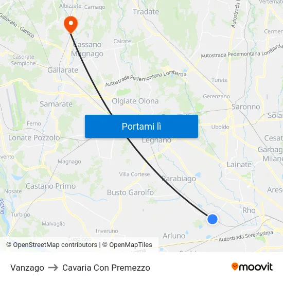 Vanzago to Cavaria Con Premezzo map