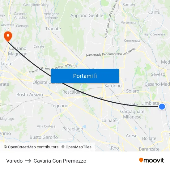 Varedo to Cavaria Con Premezzo map
