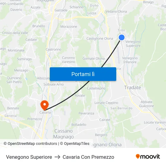 Venegono Superiore to Cavaria Con Premezzo map