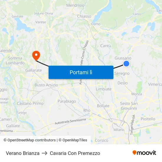 Verano Brianza to Cavaria Con Premezzo map