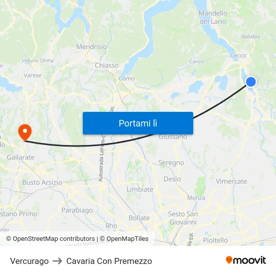 Vercurago to Cavaria Con Premezzo map