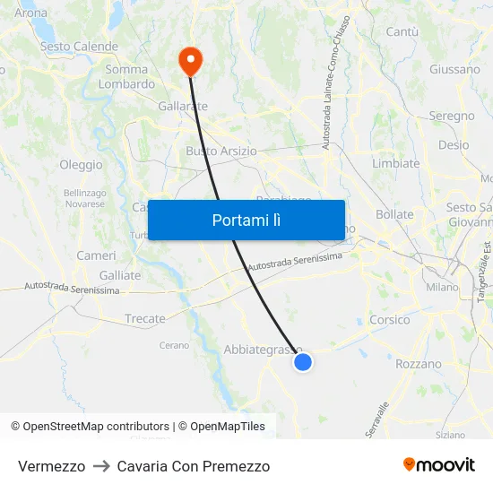 Vermezzo to Cavaria Con Premezzo map