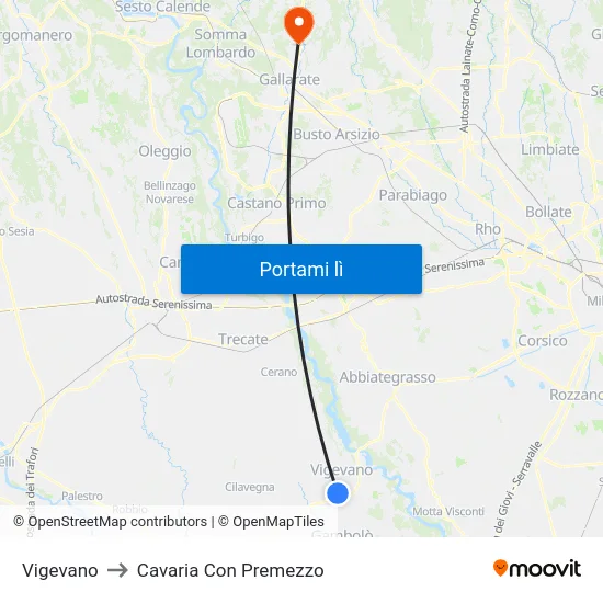 Vigevano to Cavaria Con Premezzo map